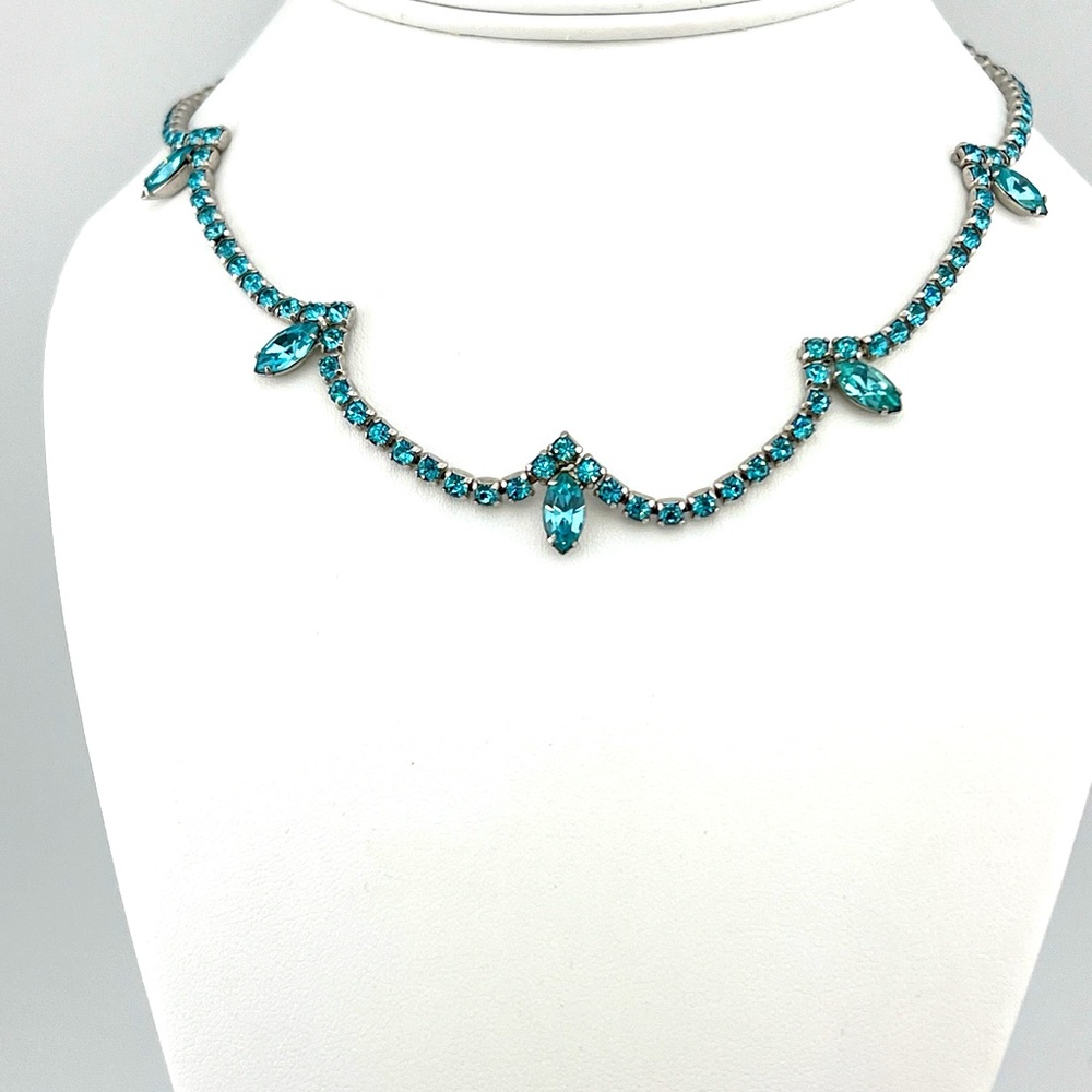 Vintage Blue Glass Rhinestone Choker Necklace - Picture 2 of 9